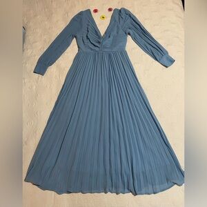 Lulus Blue Pleated Long Sleeve Maxi Dress Size Large
